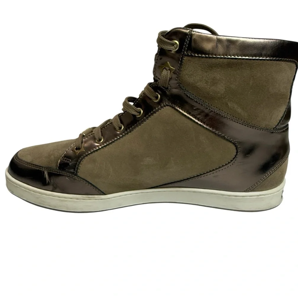 Jimmy Choo Brown and Metallic High-Top Sneakers Size 38 1/2